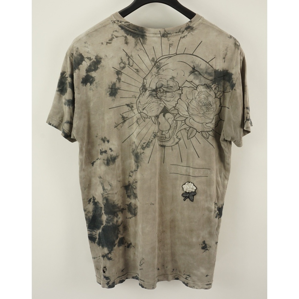 Affliction Thrashed Distressed White Rose Puma Men's XL Gray Acid Wash T-Shirt - Picture 2 of 11